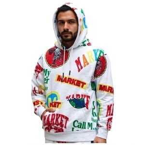 MARKET Men’s  Monogram All Over Print Hoodie Size XXL